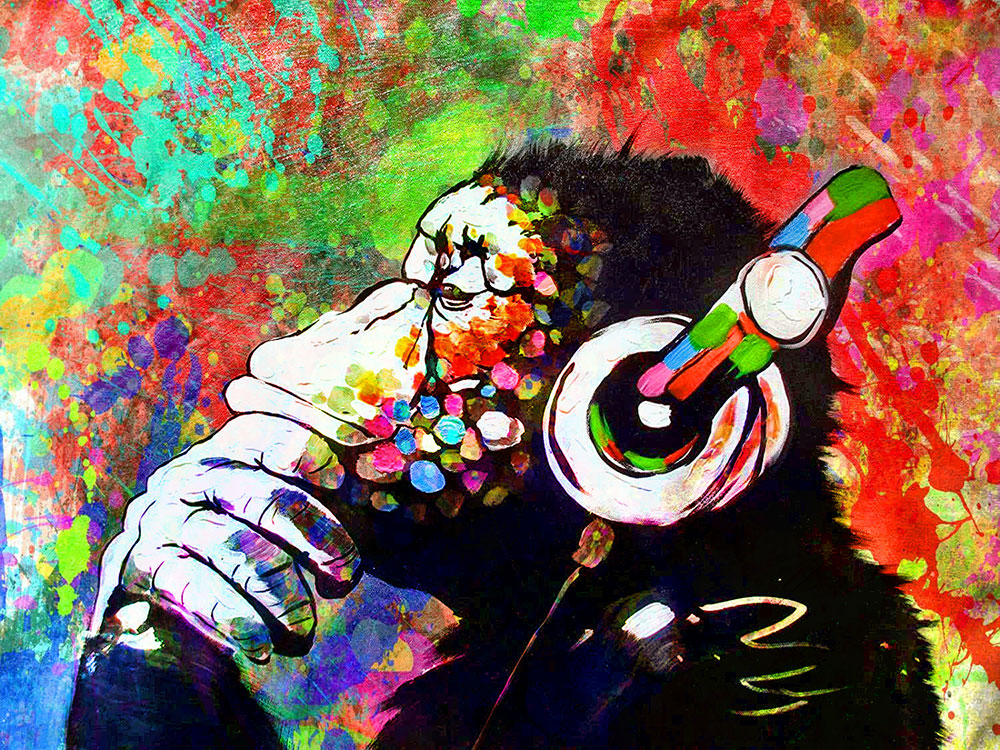 photoshop ink spatter texture banksy dj monkey