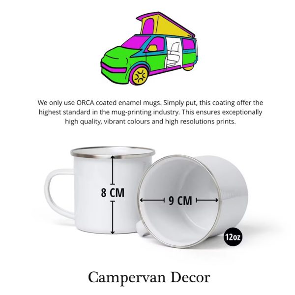 about our campervan enamel mugs