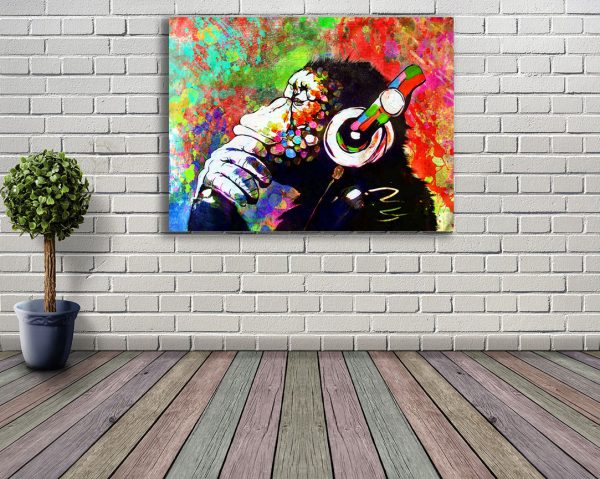banksy dj monkey canvas wall art room set