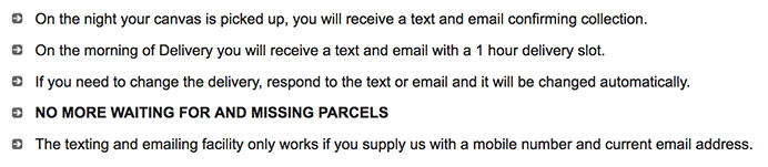 Canvas wall art courier delivery sequence